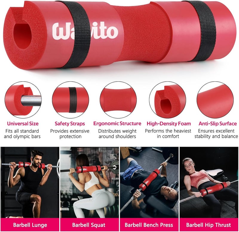 WALITO 7Pcs Barbell Pad Set for Hip Thrust - Squat Pad,Gym Accessories for Women with Bar Bad,Bench Press, with Gym Ankle Straps,Resistance Bands for Working Out,Lifting Strap,Carry Bag - Image 3